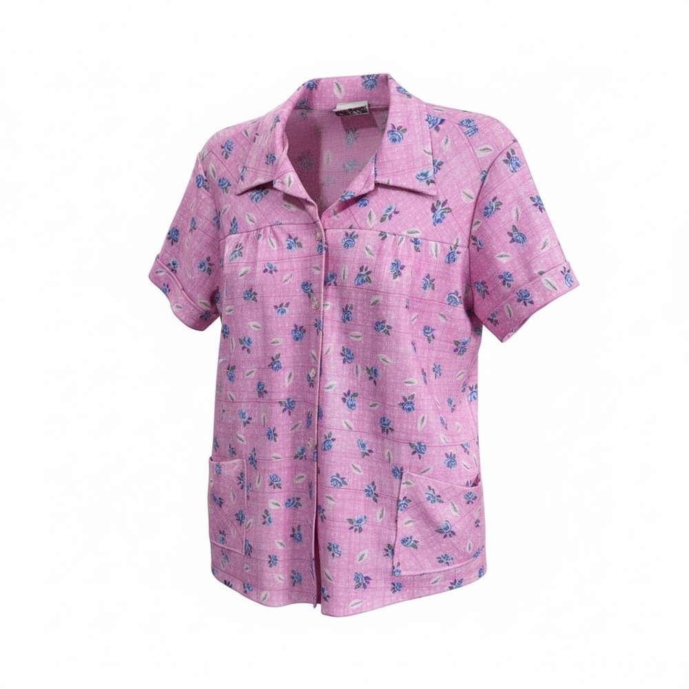 Lind Clare Vintage‎ Pink Floral Button Front Top Cottagecore Women's Medium